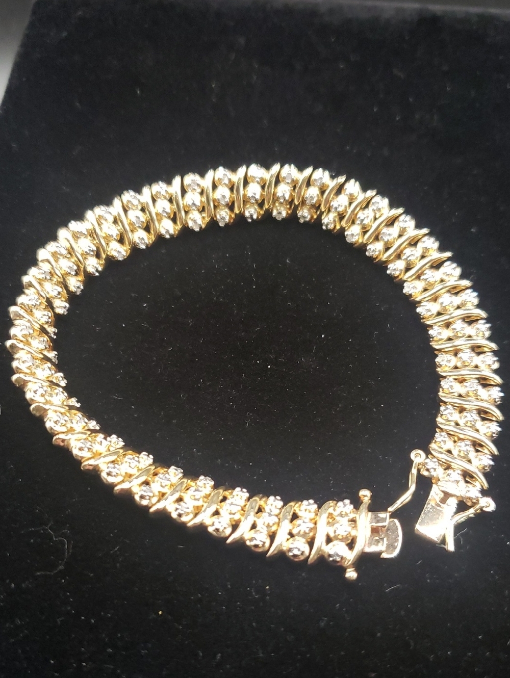 18K/Sterling Silver Swirl Design Diamond Design Tennis Bracelet